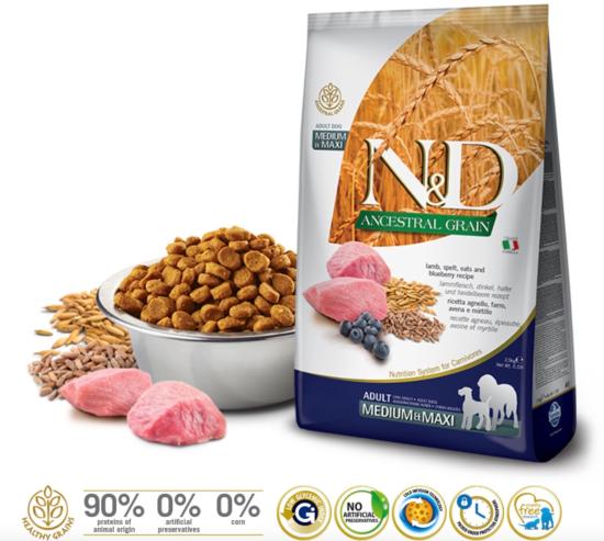 N&D ANCESTRAL GRAIN CHIEN AGNEAU & MYRTILLE ADULTE MEDIUM & MAXI 2,5 KG