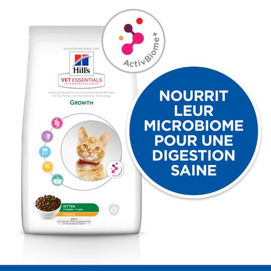 Hill's Vet Essentials Kitten GROWTH ActivBiome+ croquettes pour Chaton au Poulet 1,5kg