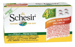 SCHESIR Multipack 4 x 85 g - Chien - en gelée - Filets de poulet avec jambon