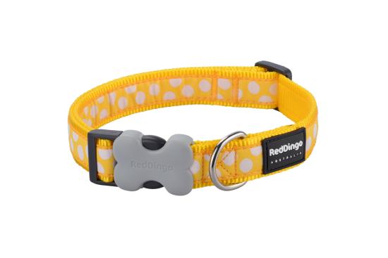 RED DINGO Dog collier Design White Spots on Yellow S 15mm x 24-36cm