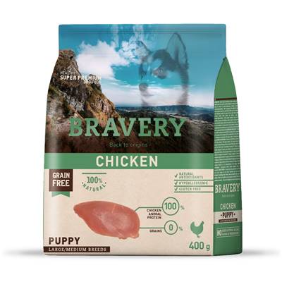 BRAVERY PUPPY CHICKEN MED-LARGE BR. 400 GR