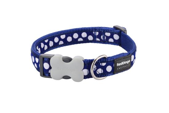 RED DINGO Dog collier White Spots on Navy XS 12mm x 20-32cm