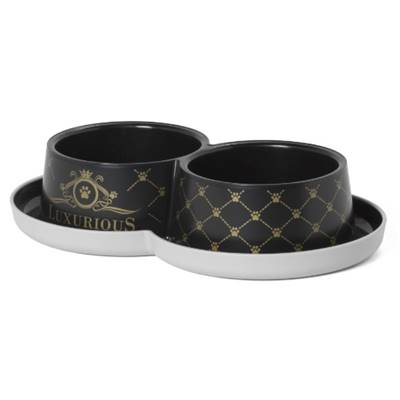 Gamelle double 2 x 350 ml chat 2 x Ø10/h6 cm TRENDY DINNER - LUXURIOUS Pets Noir