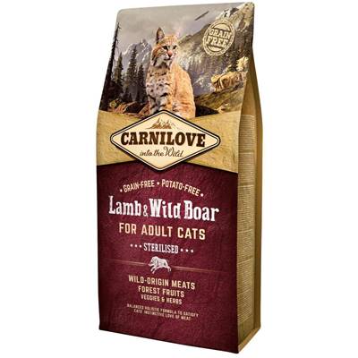 CARNILOVE CAT – Lamb & Wild Boar for Adult Cats, Sterilised (sans céréales) 6kg