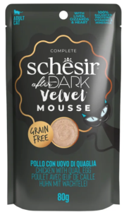 SCHESIR After Dark, Poulet & oeuf de caille en Mousse, Nourriture Humide complète Chat Adulte 80g