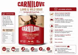 CARNILOVE -DOG CAN - PATE LAMB & WILD BOAR - 400G