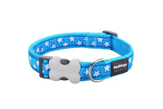 RED DINGO Dog collier Design Stars White on Turquoise M 20mm x 31-47cm