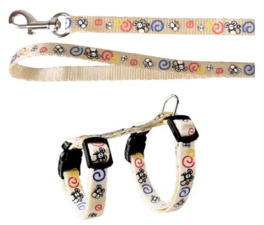 HARNAIS+LAISSE CHATON TOPO BLANC