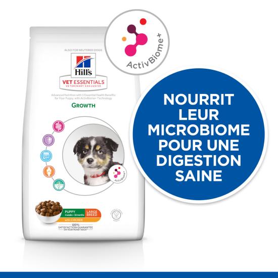 Hill's Vet Essentials PUPPY GROWTH ActivBiome+ croquettes pour Chiot de grande taille au Poulet 14kg