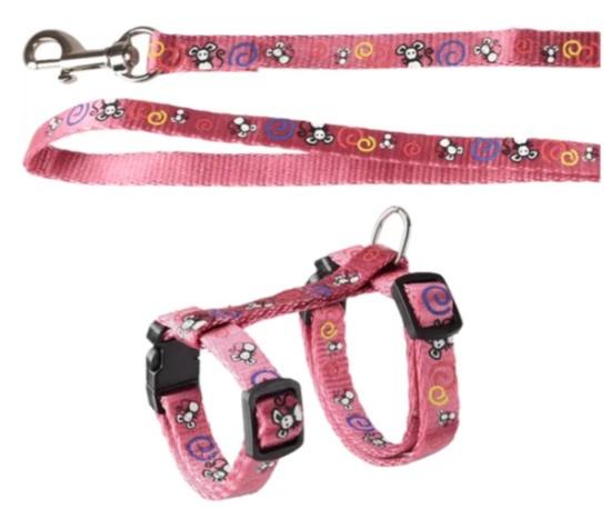 HARNAIS+LAISSE CHATON TOPO ROSE