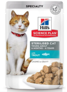 Hill's Science Plan Adult Sterilised Chat multipack 12 sachets repas pour chat stérilisé poulet Saumon Truite Dinde de 85g