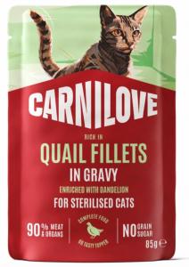 CARNILOVE -CAT POUCH GRAVY -QUAIL ENRICHED WITH DANDELION FOR STERILISED -85G