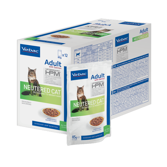 VIRBAC HPM WET CAT NEUT SALM CHUNK IN GRAVY 12x85g 