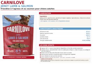 CARNILOVE -DOG JERKY - LAMB & SALMON -100G
