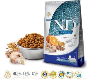 N&D OCEAN MORUE, EPEAUTRE, AVOINE & ORANGE CHIEN ADULTE MINI 2,5KG