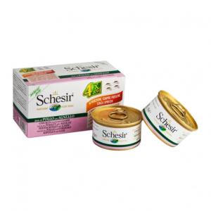 SCHESIR Multipack 4 x 85 g - Chien - en gelée - Filets de poulet avec agneau