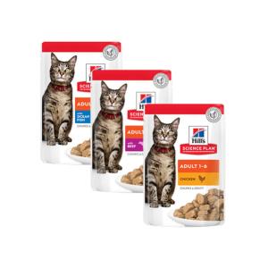 Hill's Science Plan Chat Adult Pack mixte Poulet Bœuf Poisson Sachet Repas 85gx12