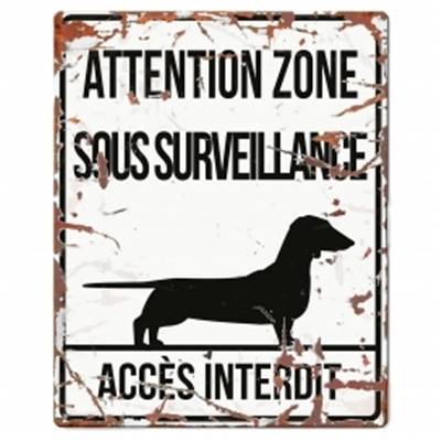 WARNING SIGN SQUARE DACHSHUND F blanc