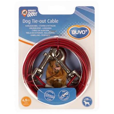 CABLE DE NICHE PLASTIFIEE ROUGE 4,5M pour des chiens jusqu'à 25kg