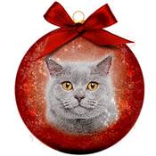 Boule de Noël givrée chat gris