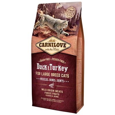 CARNILOVE CAT – Duck & Turkey for large Breed Cats, Muscles, Bones & Joints (sans céréales) 6kg
