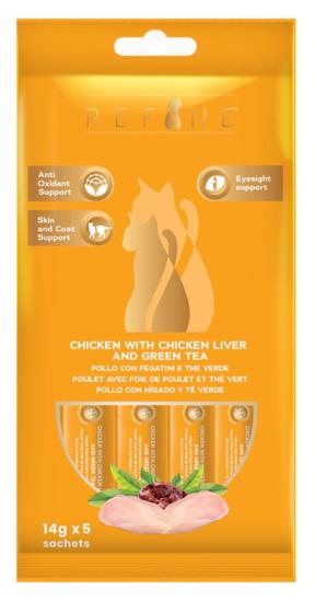REFINE chat Creamy snack fonctionnel poulet avec foies et thé vert 5 x 14g