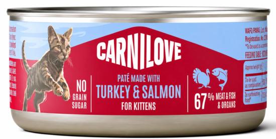 CARNILOVE -CAT CAN - PATE TURKEY & SALMON - KITTENS -100G