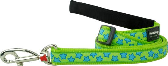 RED DINGO Dog laisse Design Stars Turquoise on Lime Green M 20mm x 1.8m