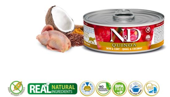 N&D CHAT QUINOA CAILLE & NOIX DE COCO 80 GR