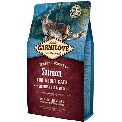 CARNILOVE CAT – Salmon for Adult Cats, Sensitive & Long Hair (sans céréales) 2kg