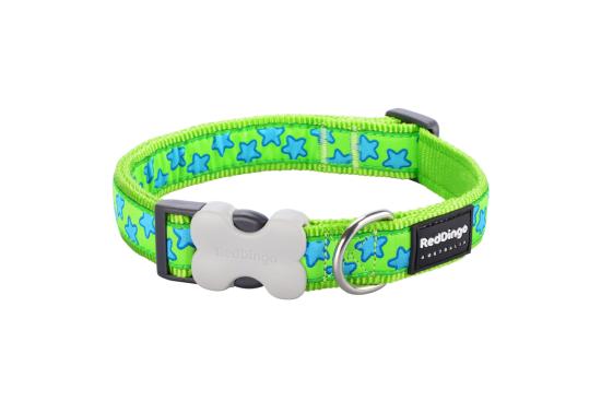 RED DINGO Dog collier Design Stars Turquoise on Lime Green M 20mm x 31-47cm