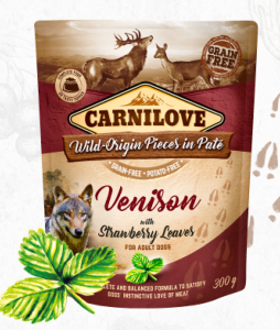 CARNILOVE - DOG POUCH - PATE VENISON WITH STRAWBERRY LEAVES - 300G