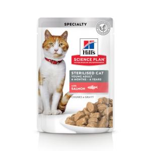Hill's Science Plan Young Adult Sterilised Chat multipack 12 sachets repas pour chat stérilisé poulet et saumon de 85g