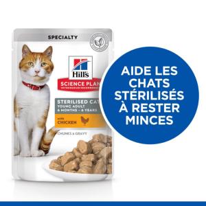 Hill's Science Plan Young Adult Sterilised Chat multipack 12 sachets repas pour chat stérilisé poulet et saumon de 85g