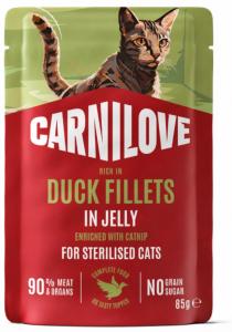 CARNILOVE -CAT POUCH JELLY -DUCK ENRICHED WITH CATNIP FOR STERILISED -85G