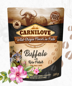 CARNILOVE - DOG POUCH - PATE BUFFALO WITH ROSE PETALS - 300G