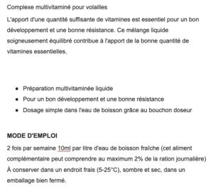 VITAVITAL 500ml : Complexe multivitaminé pour volailles