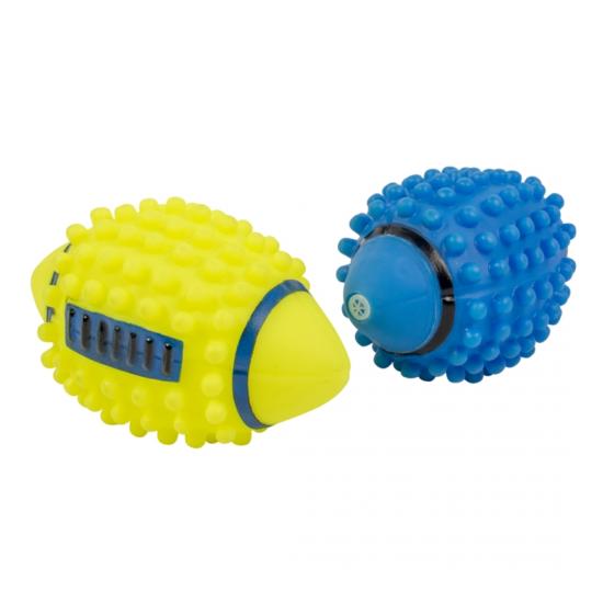 VINYL RUGBY BALLE SPIKY 12,5x7,5x7,5cm bleu/jaune