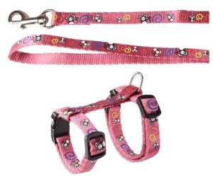 HARNAIS+LAISSE CHATON TOPO ROSE