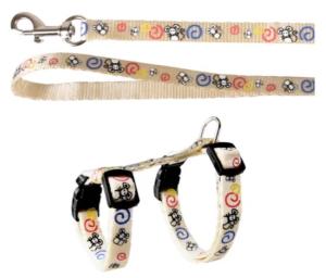 HARNAIS+LAISSE CHATON TOPO BLANC