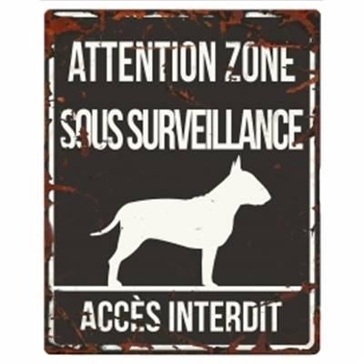 WARNING SIGN SQUARE BULL TERRIER F noir