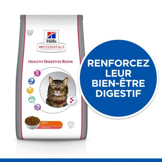 Hill's Vet Essentials Healthy Digestive Biome croquettes pour chat au saumon 1,5kg