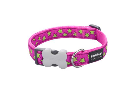 RED DINGO Dog collier Design Stars Lime on Hot Pink L 25mm x 41-63cm