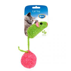 JOUET CHAT Souris Et Balle Nylon 10x4x4cm vert/rose