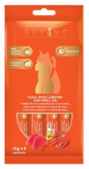 REFINE chat Creamy snack fonctionnel thon avec homard et huile de krill 5 x 14g
