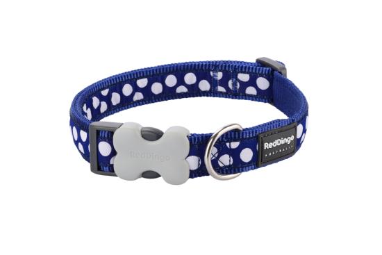 RED DINGO Dog collier Design White Spots on Navy L 25mm x 41-63cm