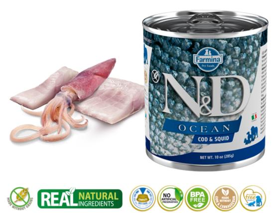 N&D CHIEN OCEAN MORUE & CALMAR 285 GR